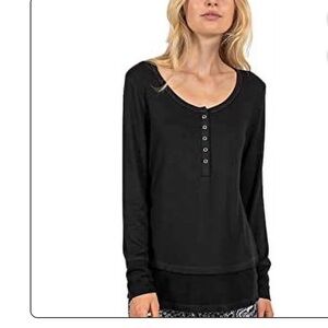 JOSIE NATORI Black Button-Down Fireside Henley Women's Top